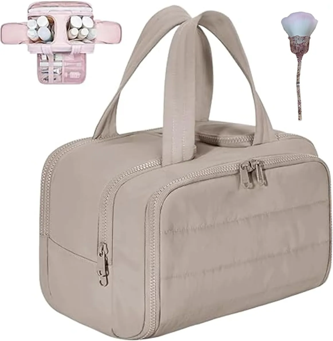 Women's Travel Cosmetic Bag,4-in-1 Waterproof Makeup Organizer,Large Capacity Hanging Toiletry Bag with Dividers