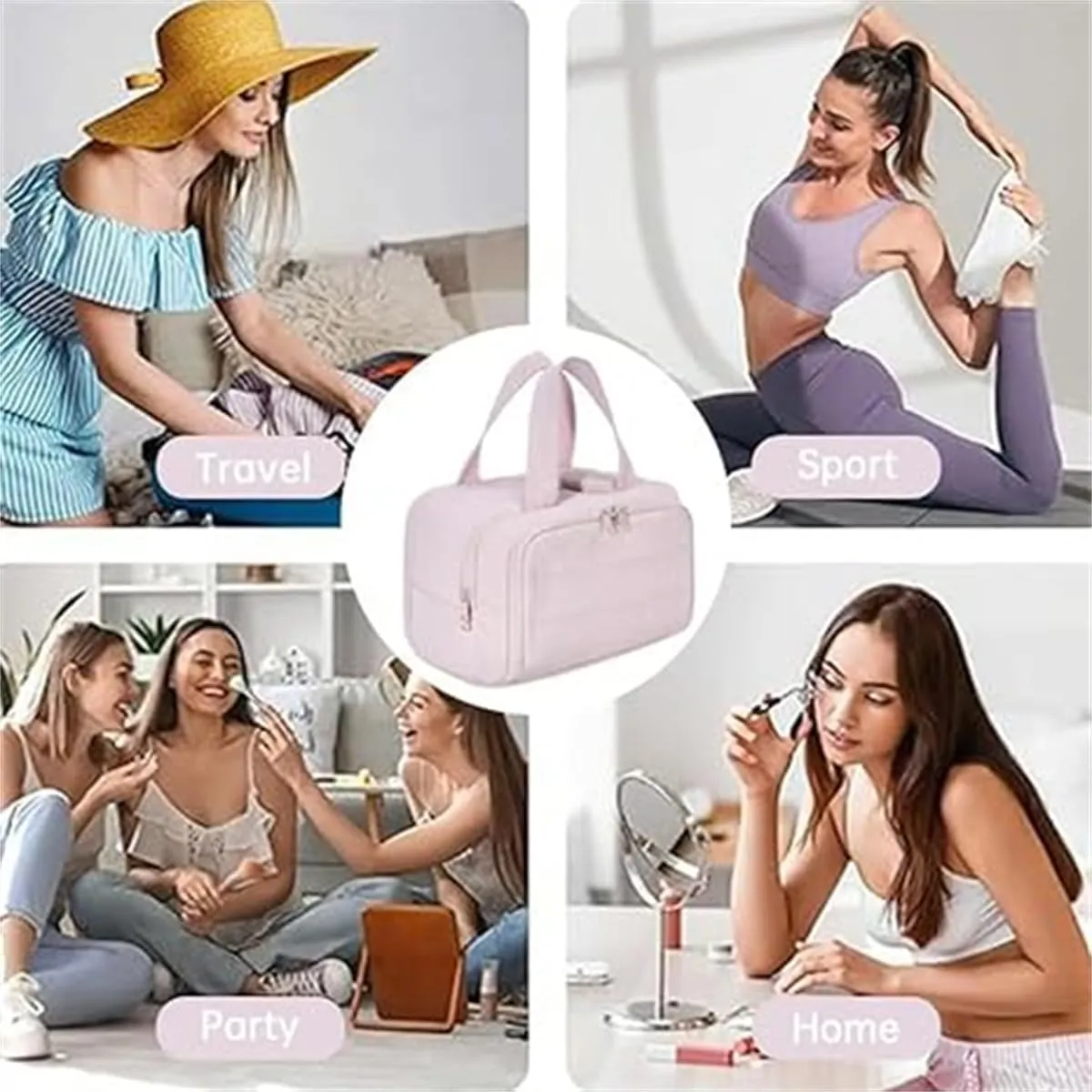 Women's Travel Cosmetic Bag,4-in-1 Waterproof Makeup Organizer,Large Capacity Hanging Toiletry Bag with Dividers