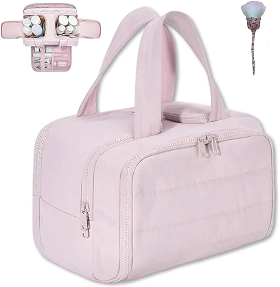 Women's Travel Cosmetic Bag,4-in-1 Waterproof Makeup Organizer,Large Capacity Hanging Toiletry Bag with Dividers