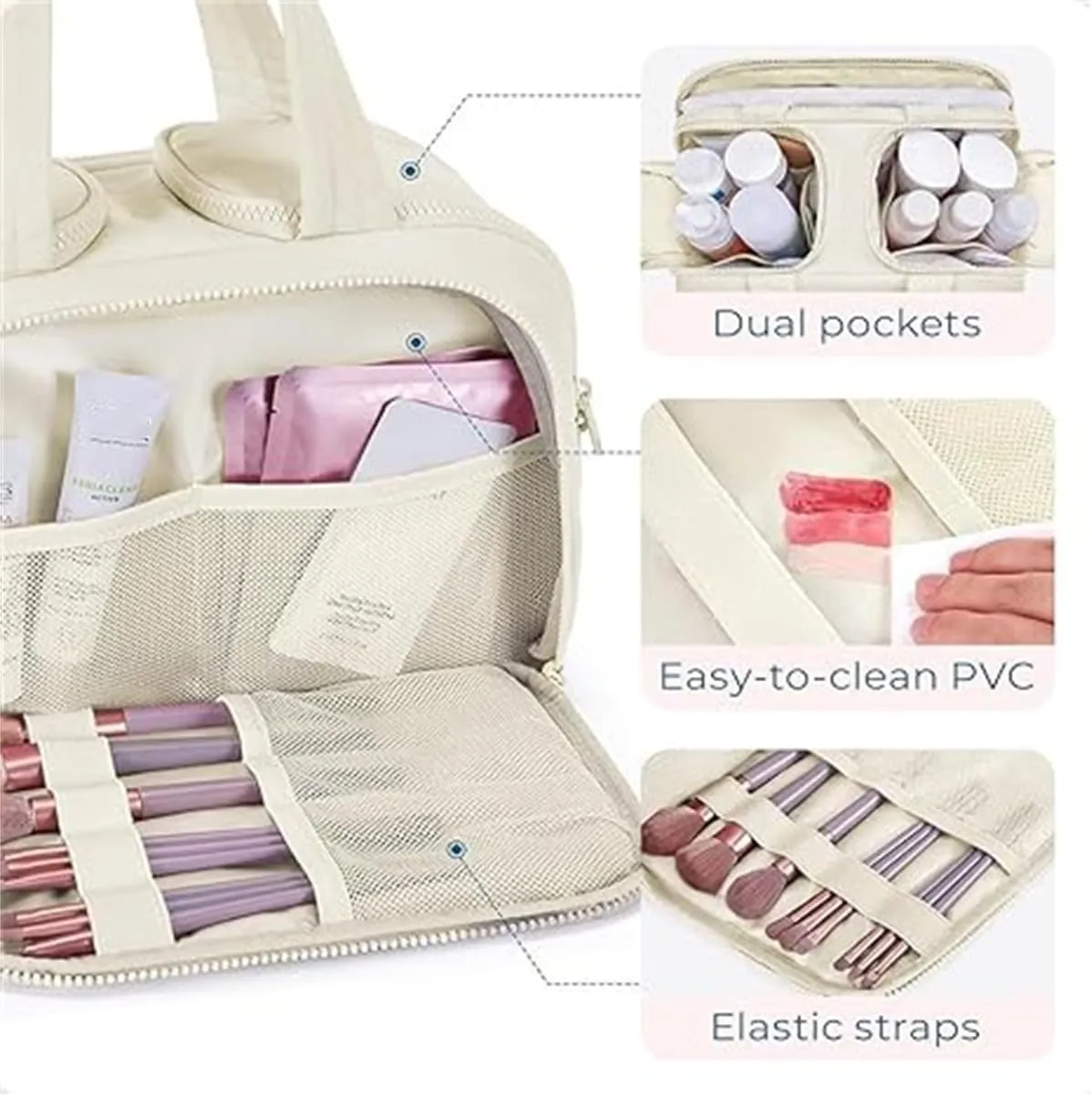 Women's Travel Cosmetic Bag,4-in-1 Waterproof Makeup Organizer,Large Capacity Hanging Toiletry Bag with Dividers