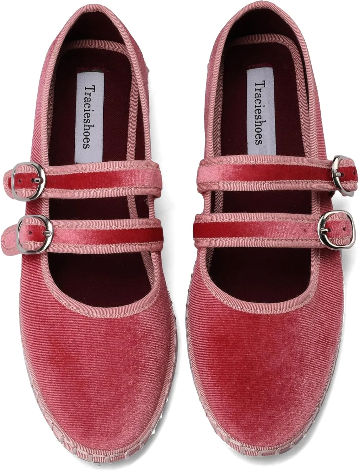 Women's Velvet Mary Jane Ballet Flats Round Toe Comfortable Dress Shoes Elegant Pink Velvet Flats