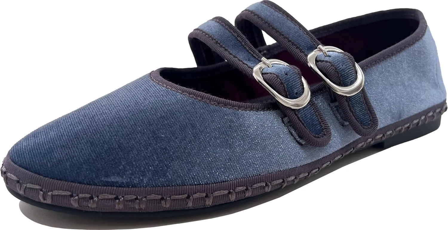 Women's Velvet Mary Jane Ballet Flats Round Toe Comfortable Dress Shoes Elegant Pink Velvet Flats