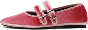 Women's Velvet Mary Jane Ballet Flats Round Toe Comfortable Dress Shoes Elegant Pink Velvet Flats