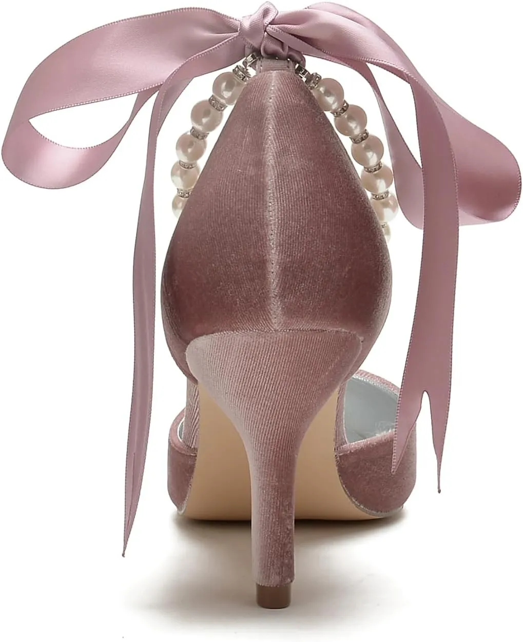 Womens Velvet Pointed Toe High Heel Pumps Comfort Kitten Heels for Bride Pearls Prom Evening Party Dress Shoes