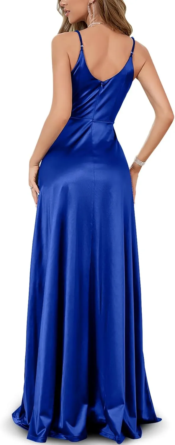 Women's Vintage 1950's Surplice V Neck Split Thigh Evening Party Formal Dress