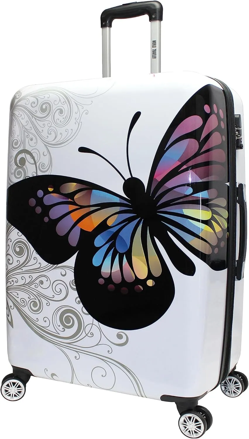 World Traveler Butterfly Polycarbonate Hardside Expandable Spinner Luggage, 3-Piece Set