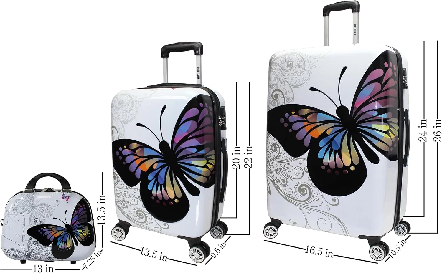 World Traveler Butterfly Polycarbonate Hardside Expandable Spinner Luggage, 3-Piece Set