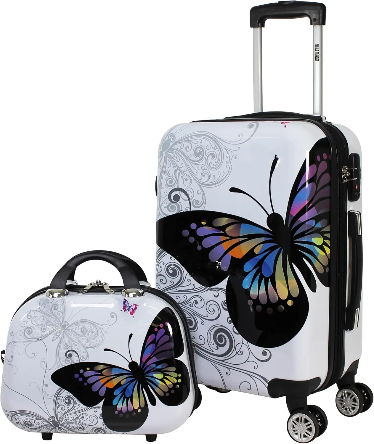 World Traveler Butterfly Polycarbonate Hardside Expandable Spinner Luggage, 3-Piece Set