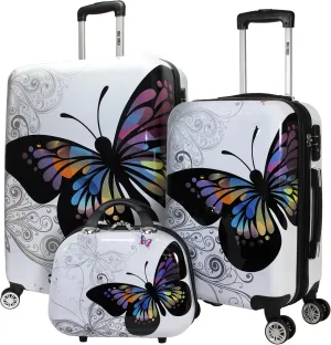 World Traveler Butterfly Polycarbonate Hardside Expandable Spinner Luggage, 3-Piece Set