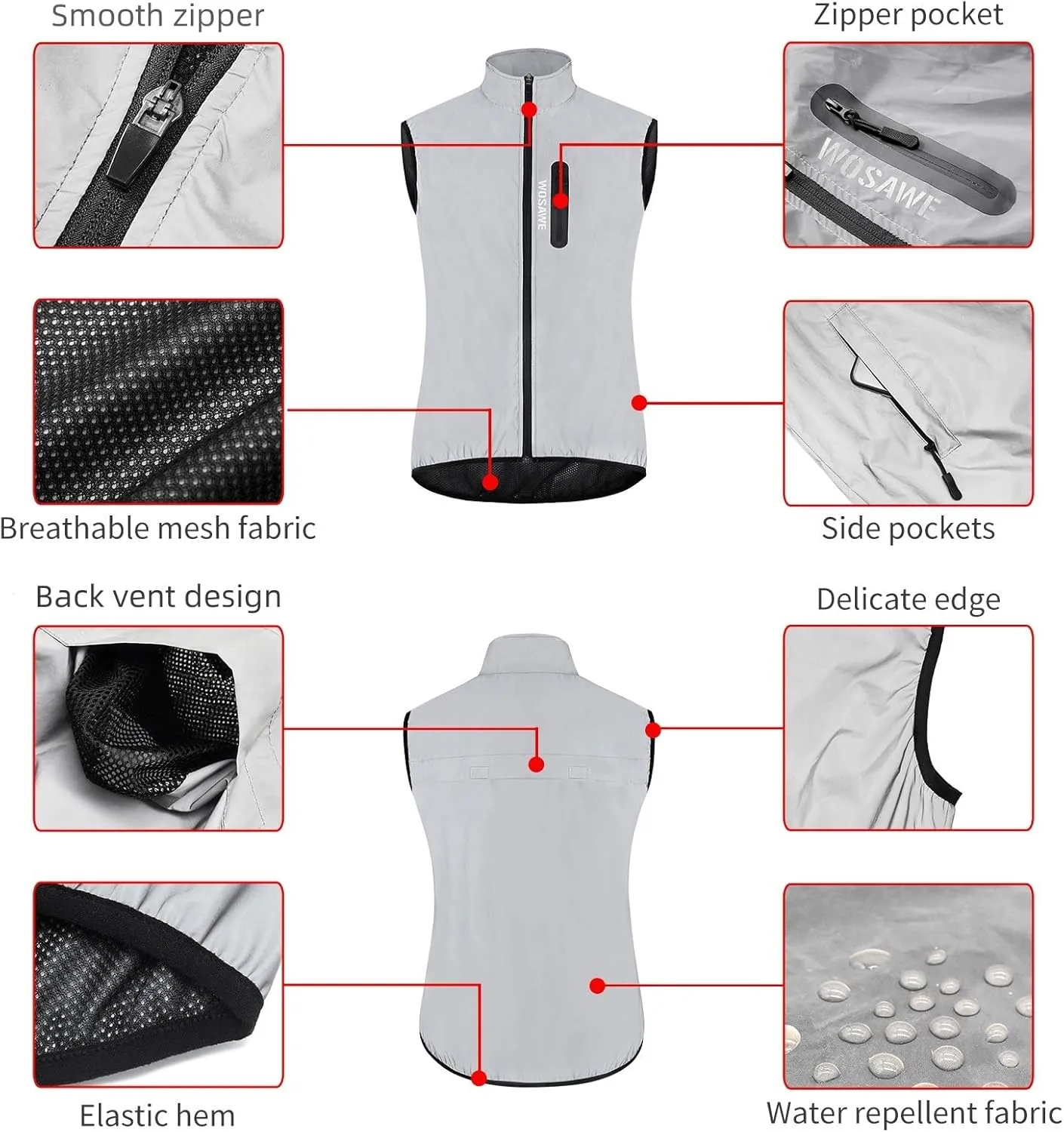 WOSAWE Men Reflective Jacket Night Glowing Bomber Jacket MTB Cycling Windbreaker Travel Sport Coat
