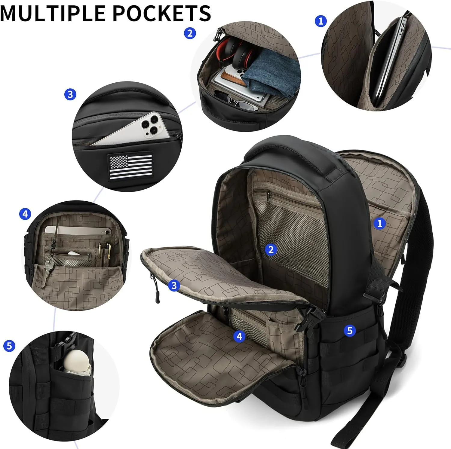 Wotony Military tactical backpack, backpack for men black small tactical assault bag