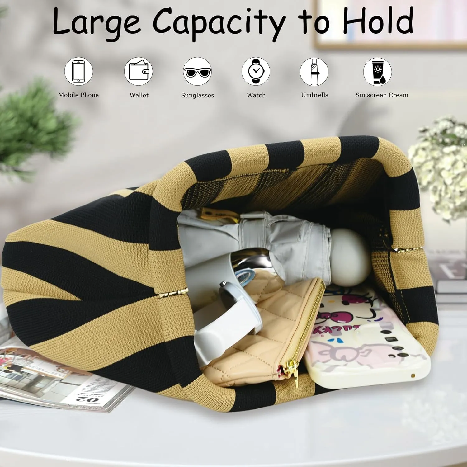 WOZEAH Summer Clutch Purses for Women Casual Crochet Dumpling Bag Colorblock Striped Cloud Clutch Handbags