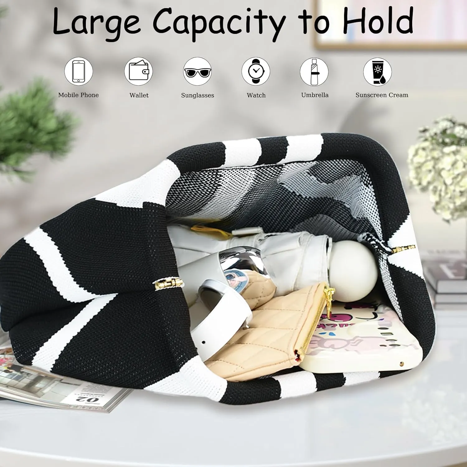 WOZEAH Summer Clutch Purses for Women Casual Crochet Dumpling Bag Colorblock Striped Cloud Clutch Handbags