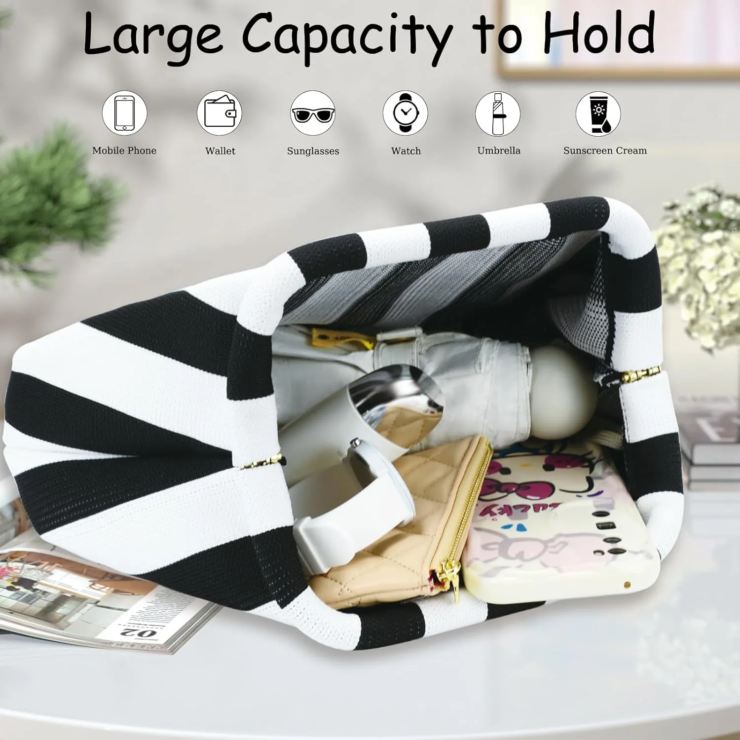 WOZEAH Summer Clutch Purses for Women Casual Crochet Dumpling Bag Colorblock Striped Cloud Clutch Handbags