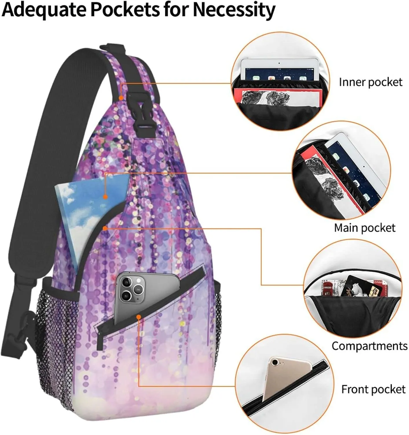 WURTON Floral Tree Print Trendy Casual Daypack Versatile Crossbody Backpack Shoulder Bag Fashionable Chest Bag, MC700
