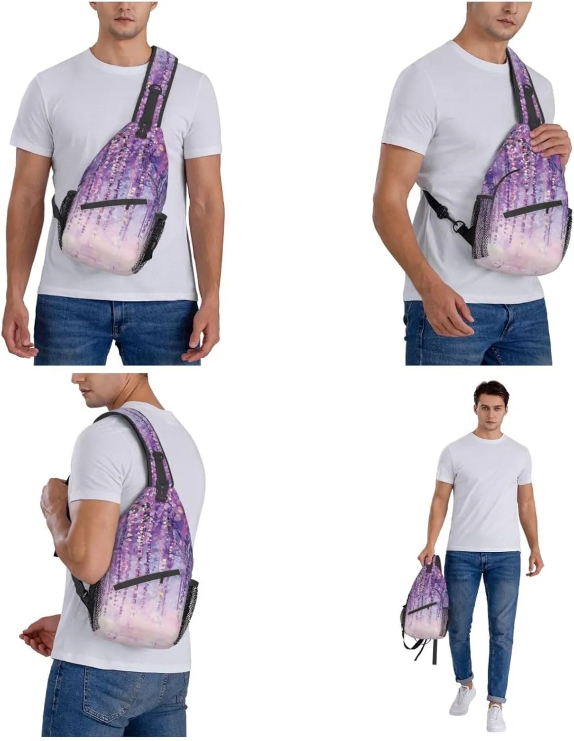 WURTON Floral Tree Print Trendy Casual Daypack Versatile Crossbody Backpack Shoulder Bag Fashionable Chest Bag, MC700