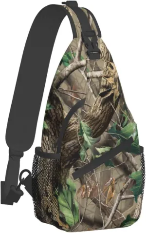 WURTON Hardwoods Green Camo Print Trendy Casual Daypack Versatile Crossbody Backpack Shoulder Bag Fashionable Chest Bag