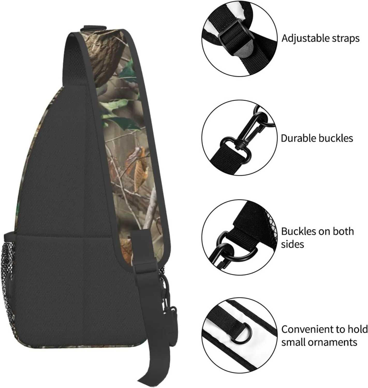 WURTON Hardwoods Green Camo Print Trendy Casual Daypack Versatile Crossbody Backpack Shoulder Bag Fashionable Chest Bag