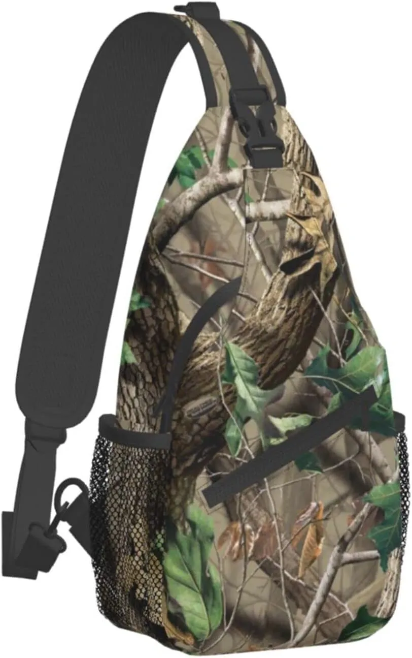 WURTON Hardwoods Green Camo Print Trendy Casual Daypack Versatile Crossbody Backpack Shoulder Bag Fashionable Chest Bag