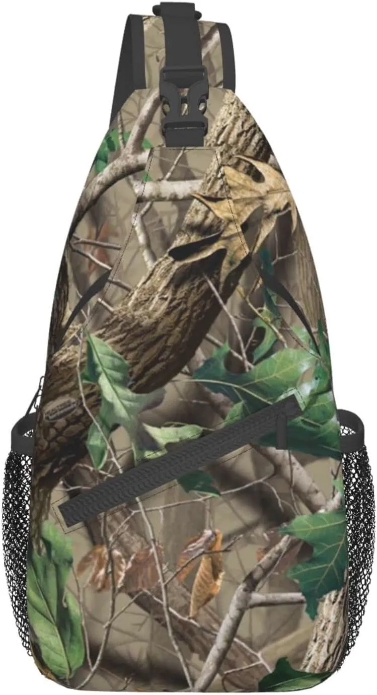 WURTON Hardwoods Green Camo Print Trendy Casual Daypack Versatile Crossbody Backpack Shoulder Bag Fashionable Chest Bag
