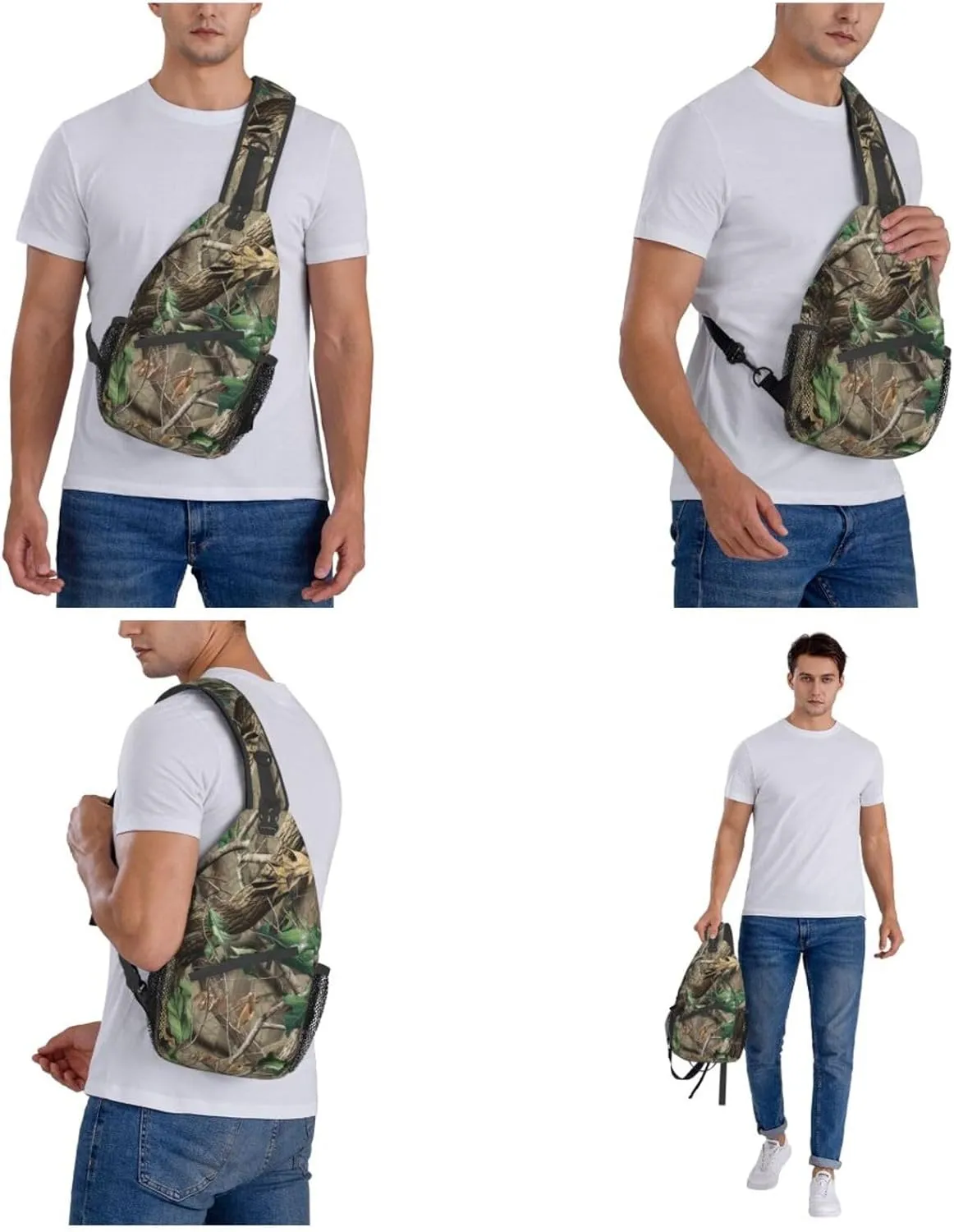 WURTON Hardwoods Green Camo Print Trendy Casual Daypack Versatile Crossbody Backpack Shoulder Bag Fashionable Chest Bag