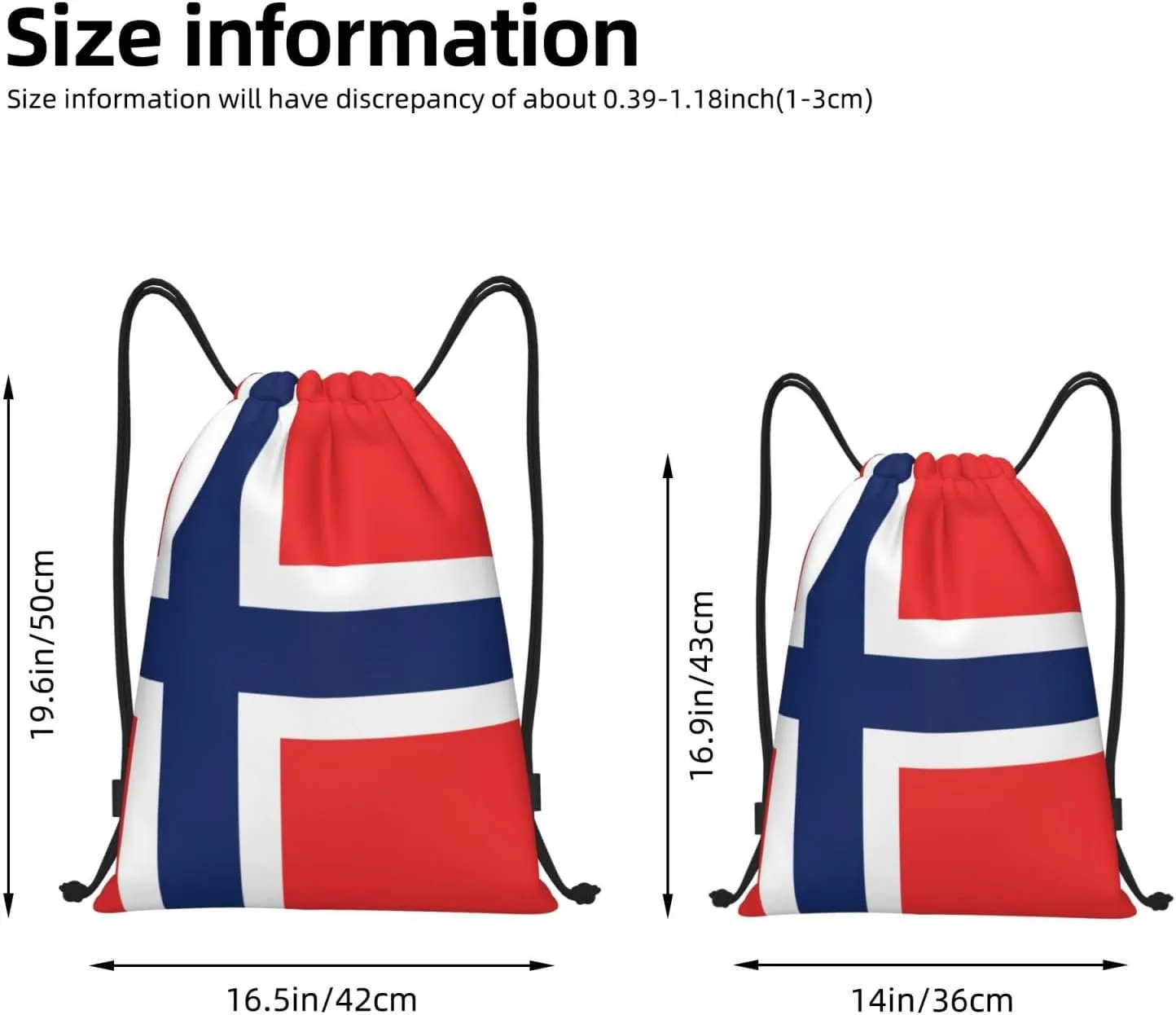 WURTON Norwegian Flag Print Drawstring Sport Bags Pull String Bag For All Occasions Gym Sack,Sports,Travelling