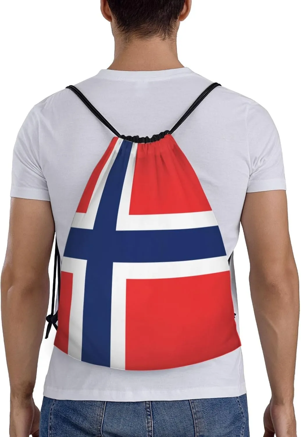 WURTON Norwegian Flag Print Drawstring Sport Bags Pull String Bag For All Occasions Gym Sack,Sports,Travelling