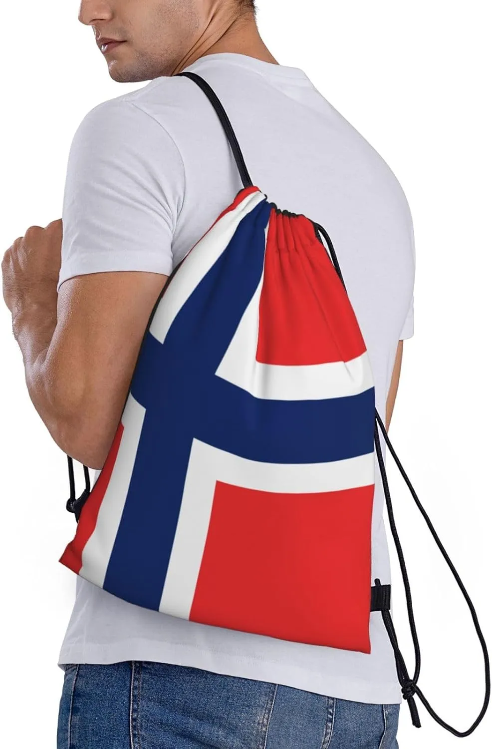 WURTON Norwegian Flag Print Drawstring Sport Bags Pull String Bag For All Occasions Gym Sack,Sports,Travelling