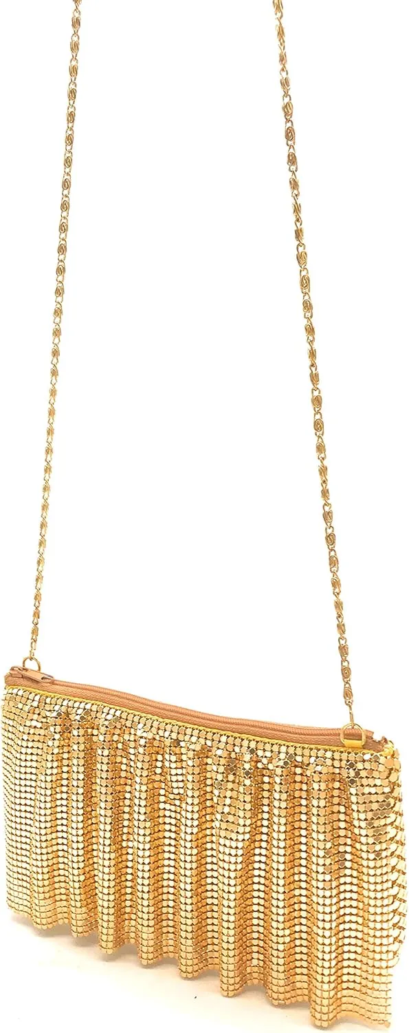 X-Small Women Evening Clutch Metal Mesh purse handbag with shoulder chain strap for Cocktail Party Prom Wedding