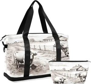 xigua Gym Bag Ranch Pattern Travel Duffel Bag - Sports Gym Bag with Dry Wet Pocket Cosmetic bag & Shoes Compartment for Women and Men