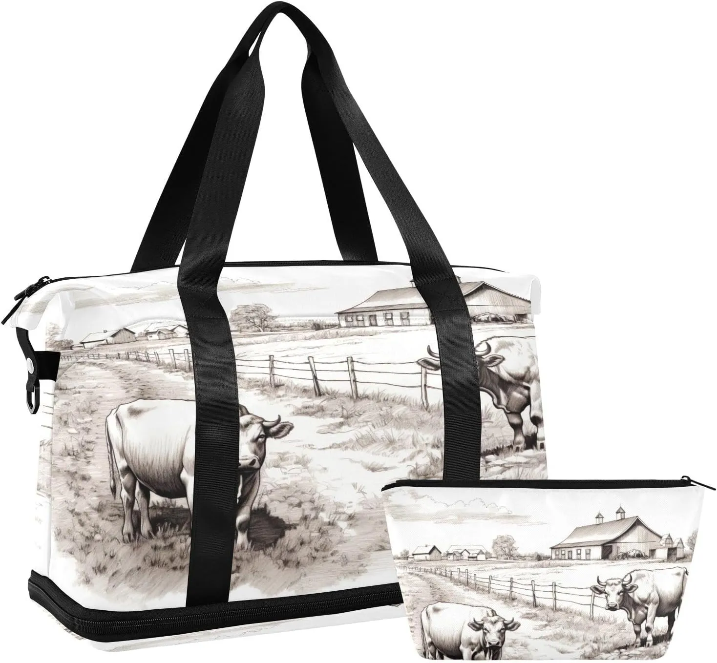 xigua Gym Bag Ranch Pattern Travel Duffel Bag - Sports Gym Bag with Dry Wet Pocket Cosmetic bag & Shoes Compartment for Women and Men