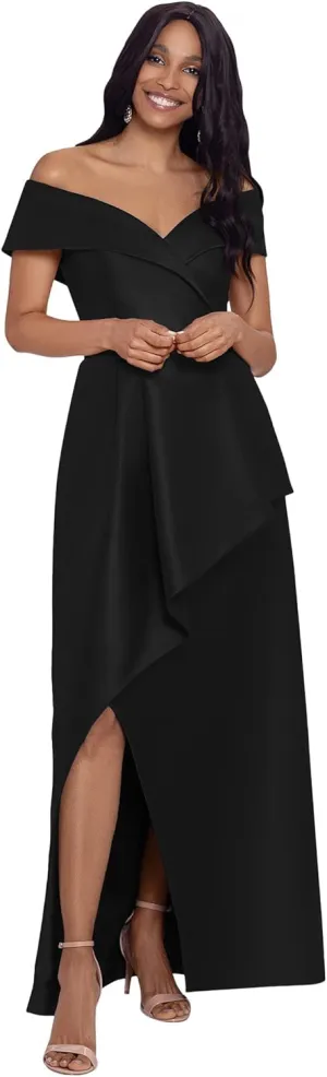 Xscape Womens Asymmetric Off The Shoulder Evening Dress