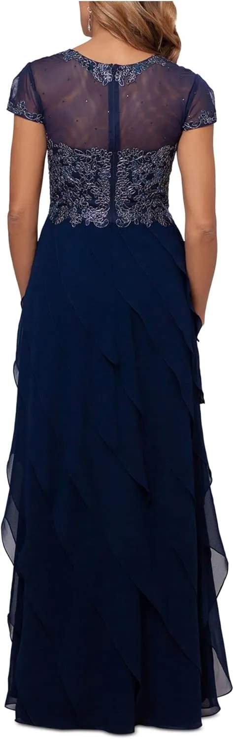 Xscape Womens Chiffon Embellished Evening Dress