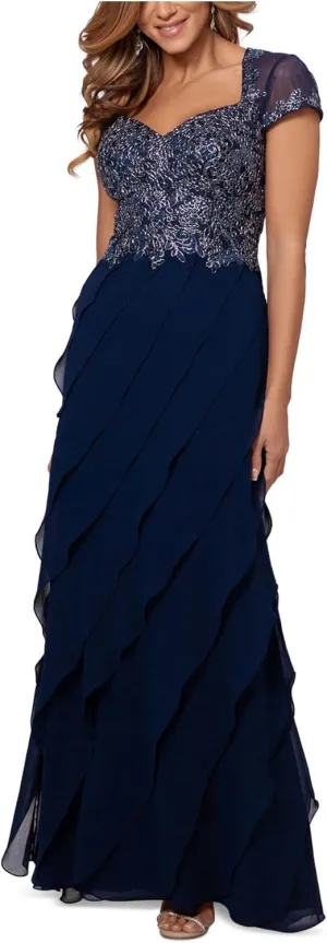 Xscape Womens Chiffon Embellished Evening Dress
