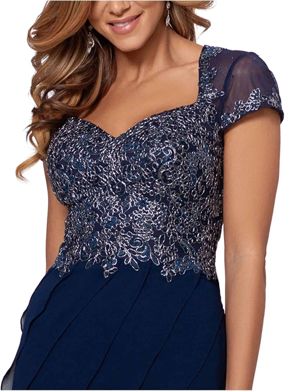 Xscape Womens Chiffon Embellished Evening Dress