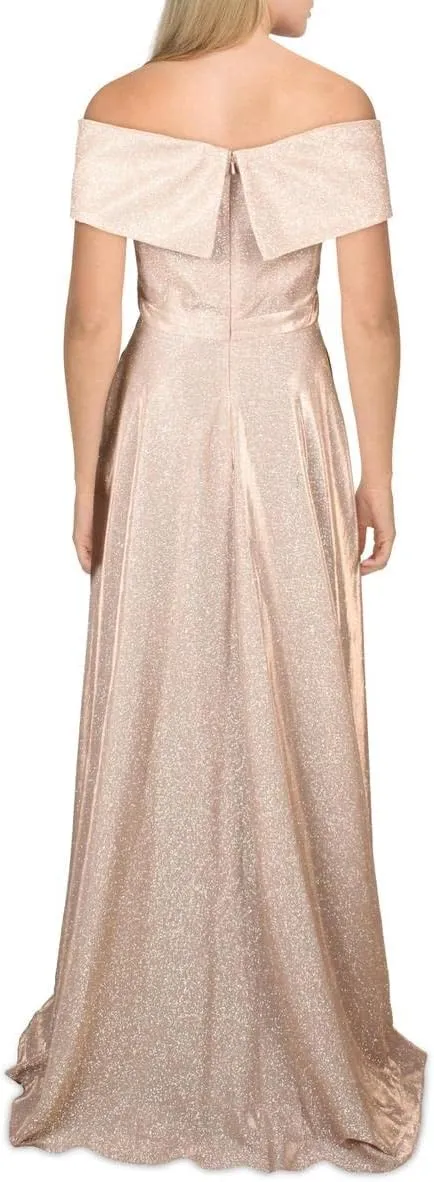 Xscape Womens Metallic Slit Evening Dress