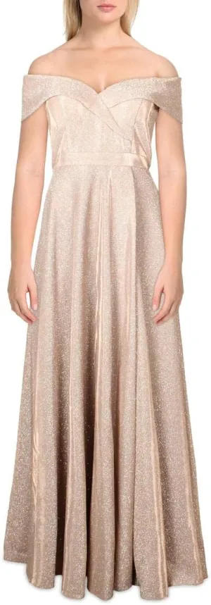 Xscape Womens Metallic Slit Evening Dress
