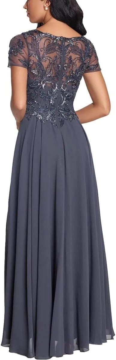 Xscape Womens Petites Chiffon Beaded Evening Dress