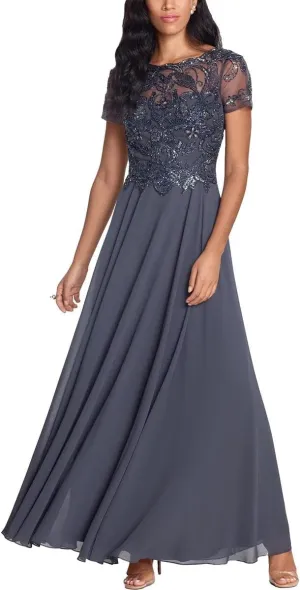 Xscape Womens Petites Chiffon Beaded Evening Dress