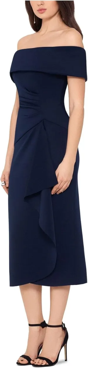 Xscape Womens Ruffled Gathered Sheath Dress