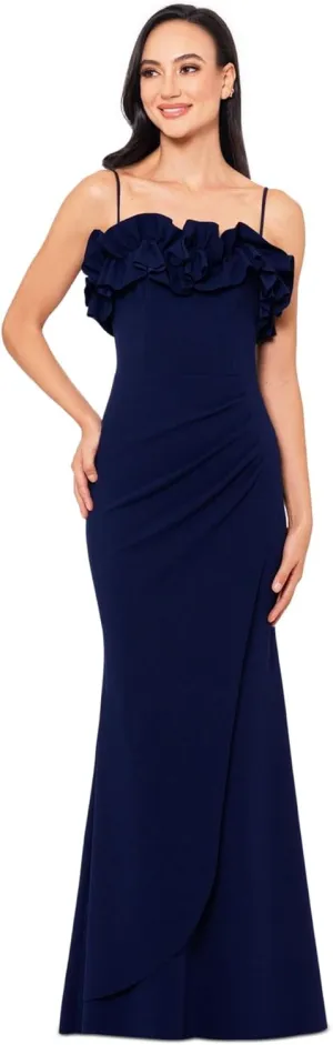 Xscape Womens Ruffled Sleeveless Evening Dress