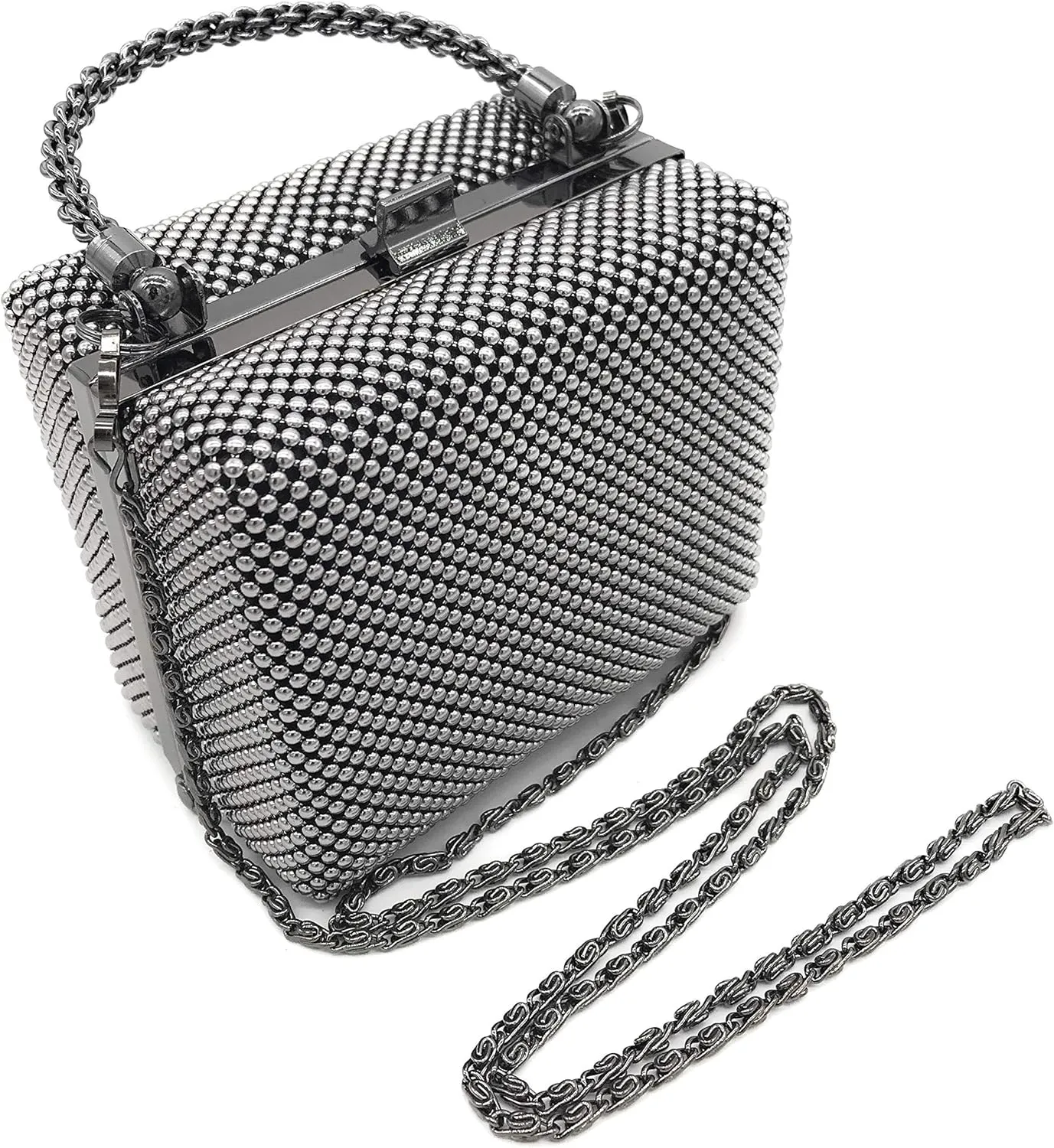 XX-Small clutch Metal beaded mesh evening box purse for Cocktail Party Prom Wedding Banquet