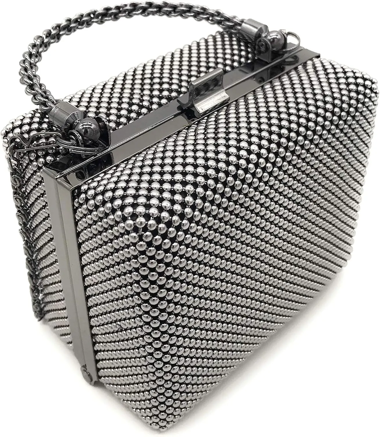 XX-Small clutch Metal beaded mesh evening box purse for Cocktail Party Prom Wedding Banquet