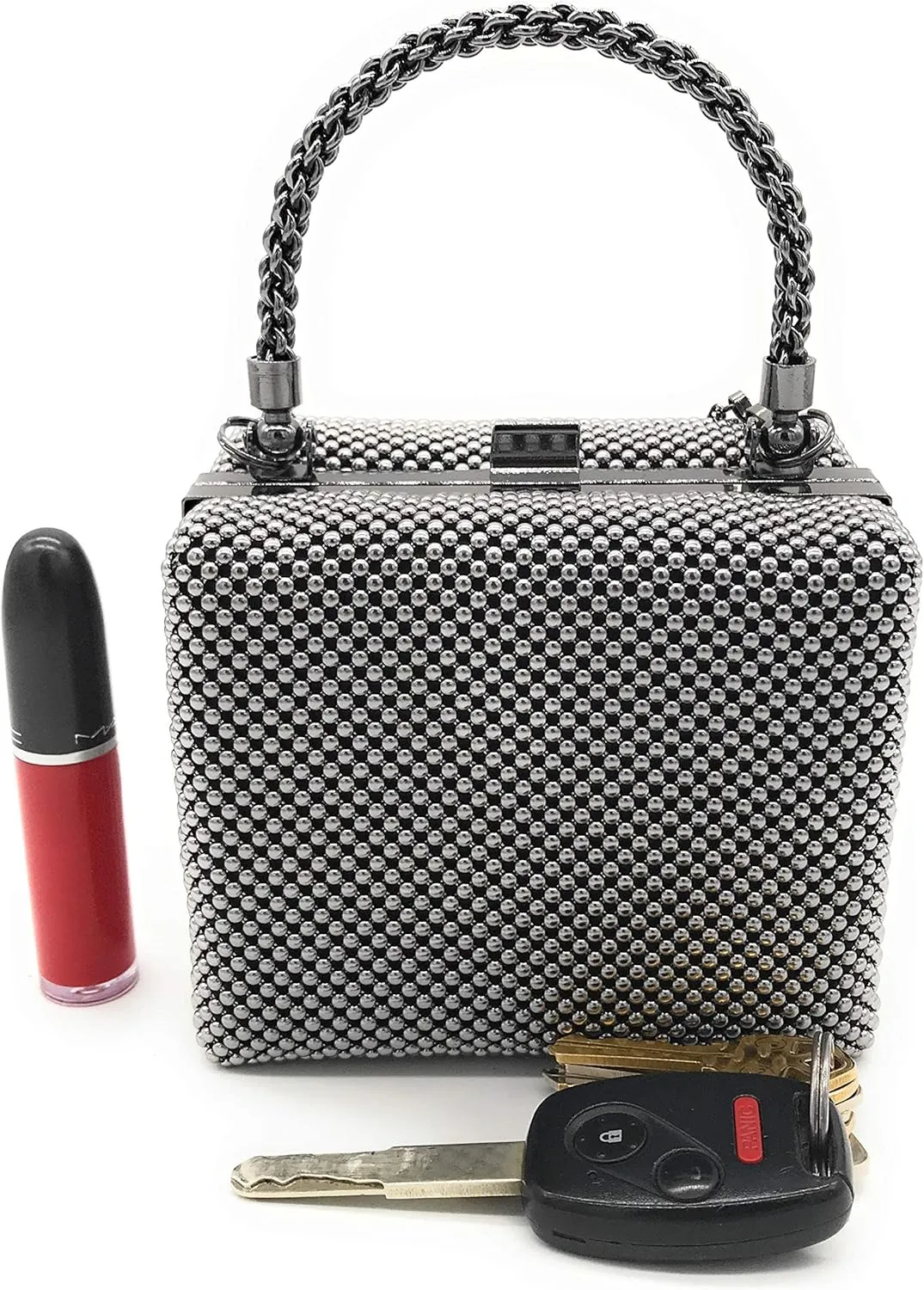 XX-Small clutch Metal beaded mesh evening box purse for Cocktail Party Prom Wedding Banquet