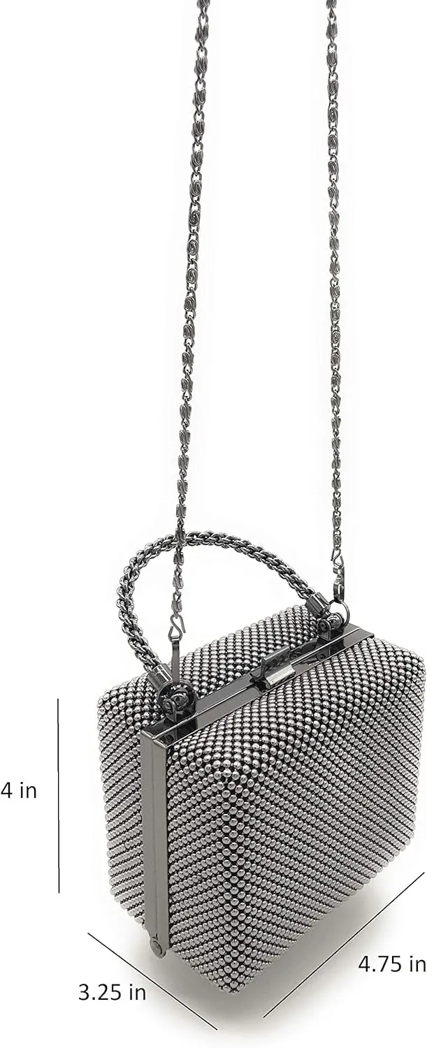 XX-Small clutch Metal beaded mesh evening box purse for Cocktail Party Prom Wedding Banquet