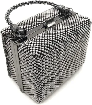 XX-Small clutch Metal beaded mesh evening box purse for Cocktail Party Prom Wedding Banquet