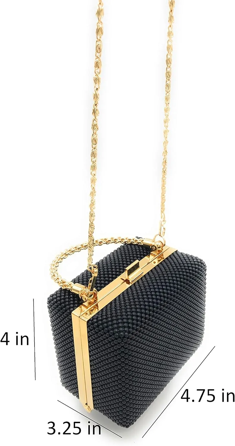 XX-Small clutch Metal beaded mesh evening box purse for Cocktail Party Prom Wedding Banquet
