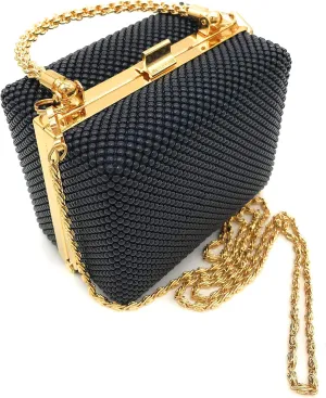 XX-Small clutch Metal beaded mesh evening box purse for Cocktail Party Prom Wedding Banquet
