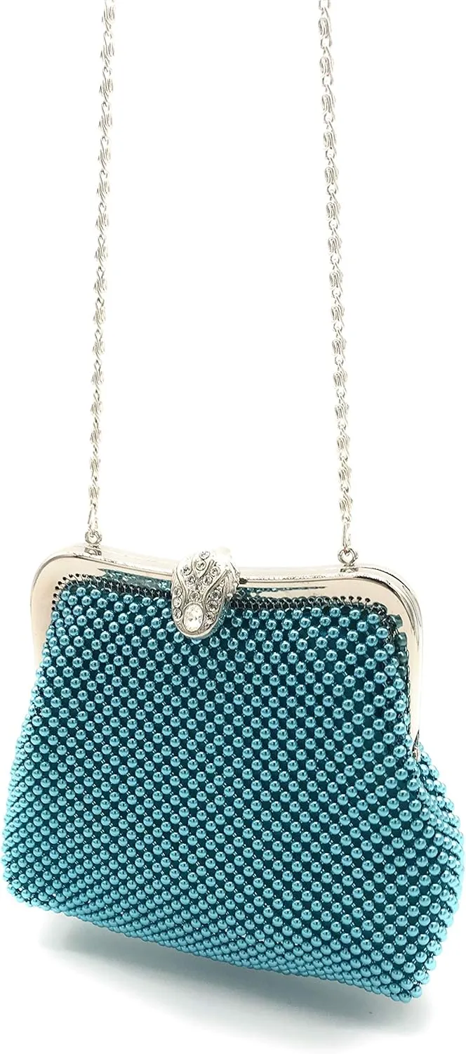 XX-Small Women clutch Metal Beaded mesh evening purse bag for Cocktail Party Prom Wedding Banquet