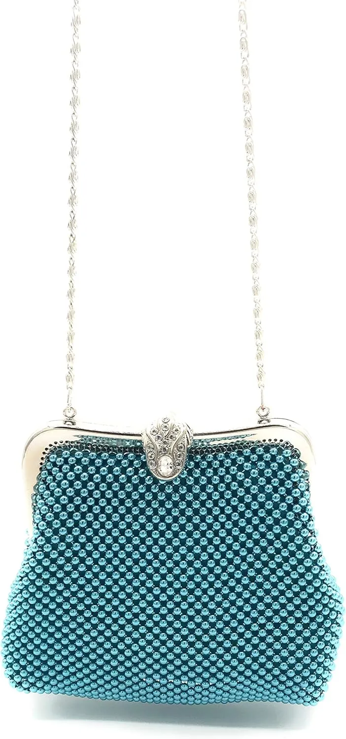 XX-Small Women clutch Metal Beaded mesh evening purse bag for Cocktail Party Prom Wedding Banquet